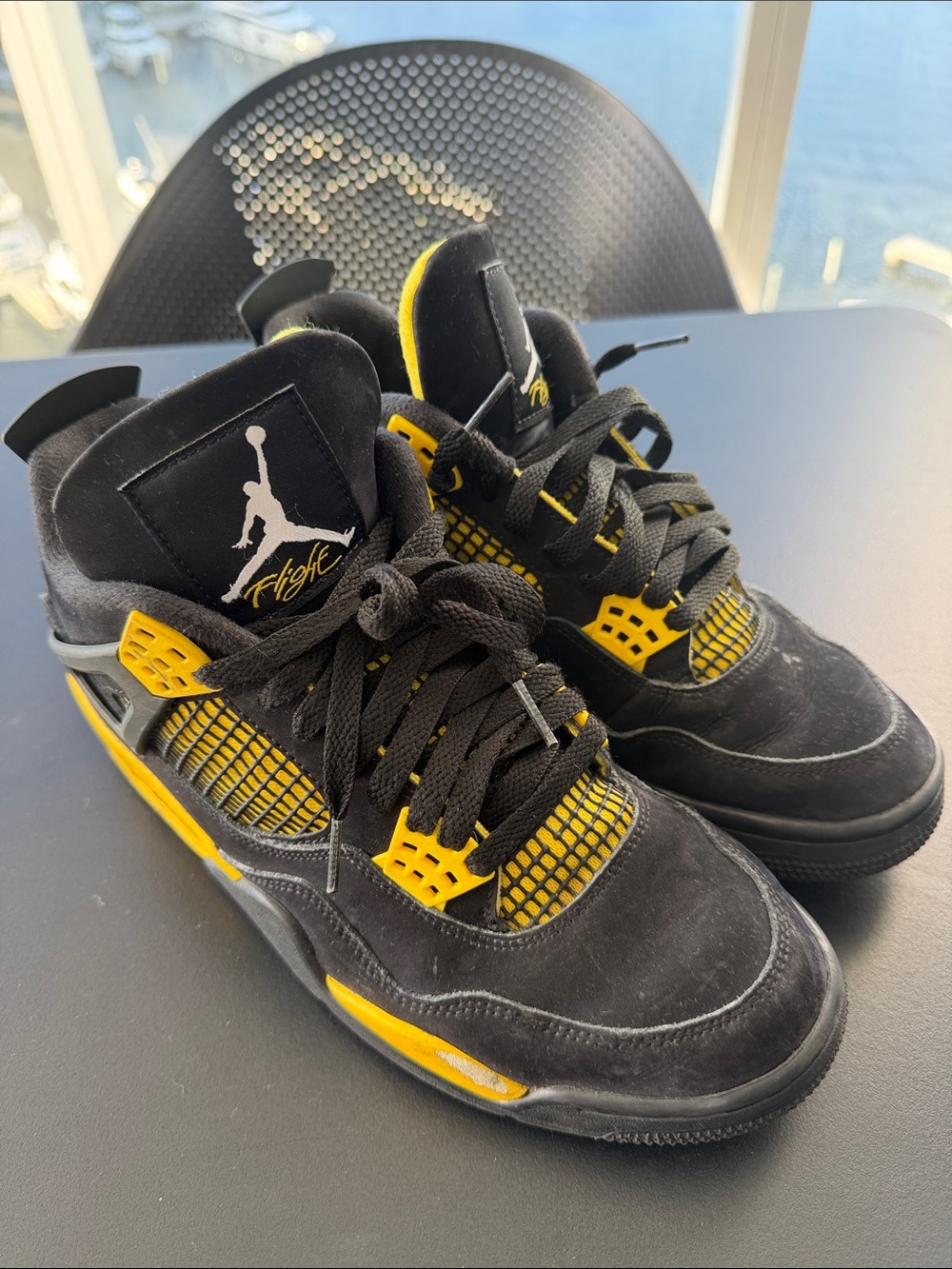 Nike Black and Yellow Air Jordan 4 Style Sneakers